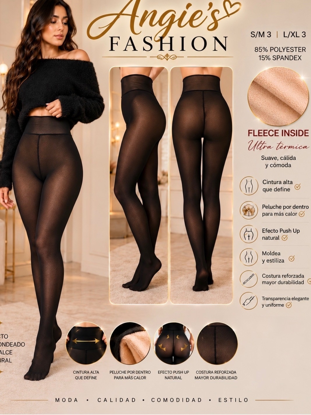 Black Fleece-Lined Tights — High Waist Warm Hosiery